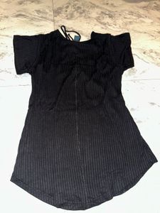 Black Lace-Up Ribbed Top