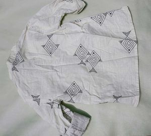 Stylish White Fish Print Kurta for your baby (0-6)