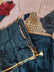 Teal Embroidered Anarkali Suit