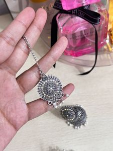 Oxidized Silver Jhumka &amp; Maang Tikka Set