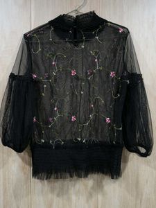 Floral Embroidered Mesh Top