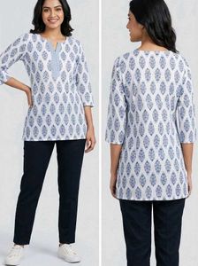 Blue & White Printed Kurta