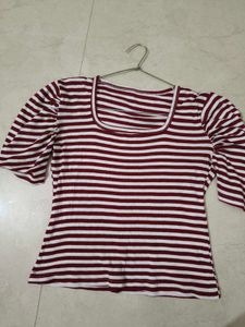 Maroon Striped Square Neck Top