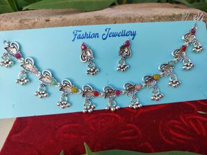 Bohemian Silver Oxidized Necklace &amp; Earring Set