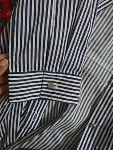 Chic Striped Button-Up Blouse with Lace Collar