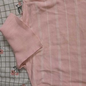 Chic Pink Striped Turtleneck Sweater