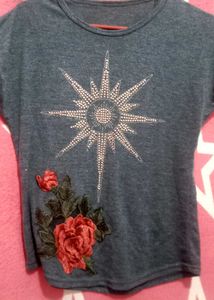 Sparkly Star & Rose Embellished Top