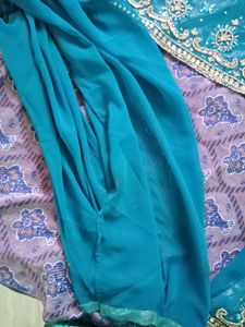 Teal Embroidered Lehenga Skirt Set