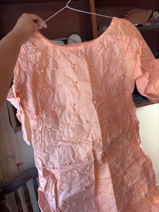 Peach Kurta with pants Pearl Embellishments