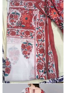 Red Printed Kurta With Trouser &amp; Dupatta