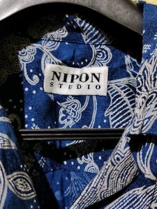 Navy Blue Floral Print Shirt