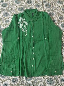 Westside Muslin Embroidered Green shirt