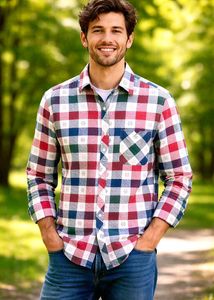 Stylish Plaid Long-Sleeve Shirt for Men Size-42