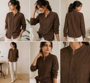 Elegant Brown Textured Button-Up Shirt