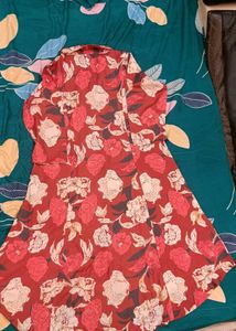 Red floral A‑line dress with straight