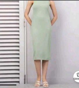 Light Green Ribbed Sleeveless Midi Dress