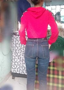 Red Adidas Cropped Hoodie