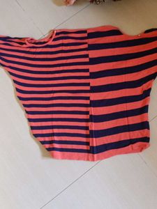 Striped Long Sleeve off shoulder baggy Top