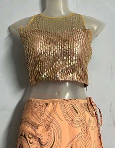 Stunning Peach Sequin Lehenga Choli Set