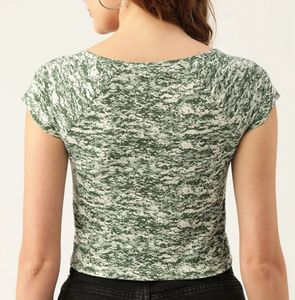 Green Print Fitted Top