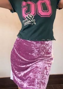 Pink &amp; White Velvet Mini Skirt