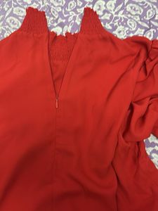 Alex Marie Smocked High Neck Red Top