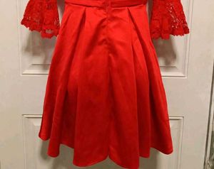 Red Lace Detail Flare Dress