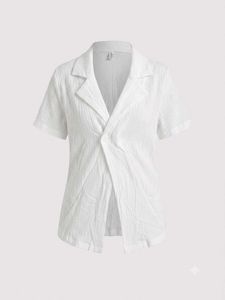 Chic White Textured Short Sleeve Blazer Top