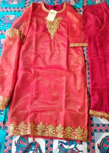 women embroidery kurti pant dupatta set