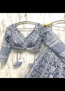 Elegant Blue &amp; White Embroidered Lehenga Set