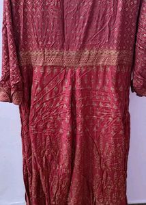 xxl full flared Red gold Printed Kurta
