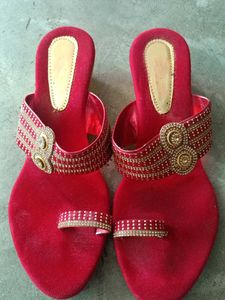 Red Embellished Ethnic sandal