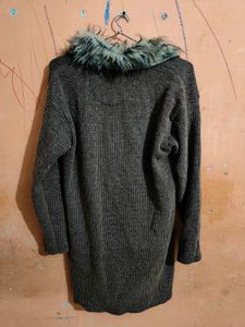 Ladies Winter Long Woolen Cardigan Coat with Fur C