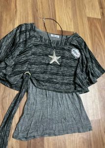 Y2K Grey Wrap style Top with a knot front and cape