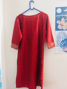 Elegant Maroon Kurta with Embellished Neckline