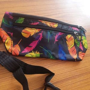 Vibrant Feather Print Waist Bag