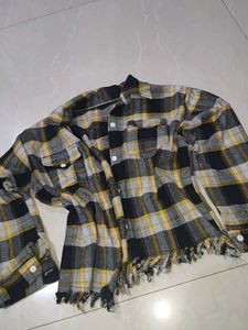 Distressed Plaid Flannel Shirt