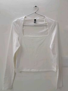 H&M White Square Neck Long Sleeve Top