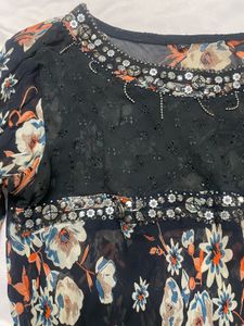 y2k Floral Print Embellished kurti Top