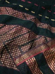 Elegant Black Saree with Maroon Motifs
