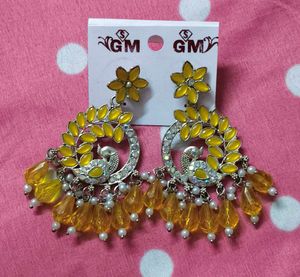 Yellow Peacock Design Dangle Earrings