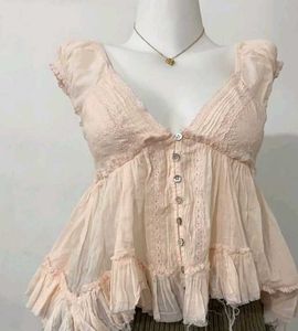 Boho Cottagecore Ruffle Peasant Top
