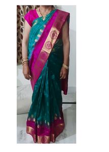 Pink, Blue Colour Saree With Pink Stitch Blouse