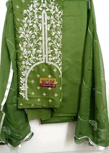 Cotton Blend UnstitchSuit Length Neck Embroidered