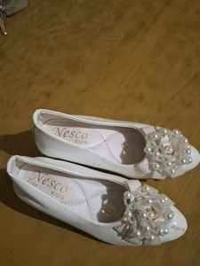 Kids White Pearl Party Wear Heel Shoes - Size 11