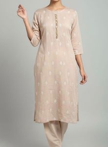 Elegant Beige Embroidered Kurta
