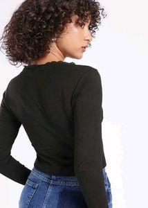 Black Lace Trim V-Neck Top