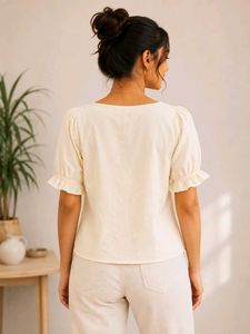 Cream Square Neck Ruffle Top