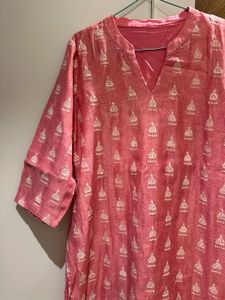 Pink Straight Cotton Kurta
