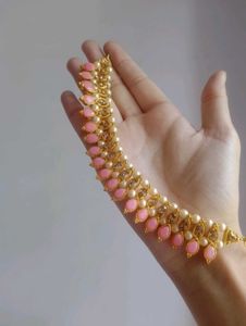 Elegant Pink Stone Necklace and Earring Set
